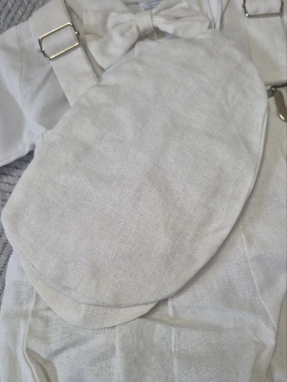 NWT Lito Boys White Christening Baptism Suspender Shirt Shorts Hat 3pcs Set 0-3M